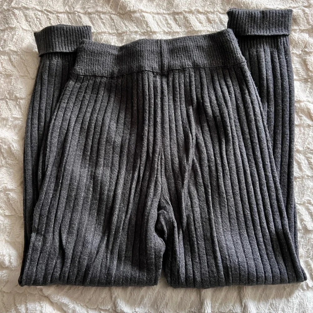 Free People Ribbed Knit Drawstring Lounge Pants - Charcoal Gray - Picture 3 of 4